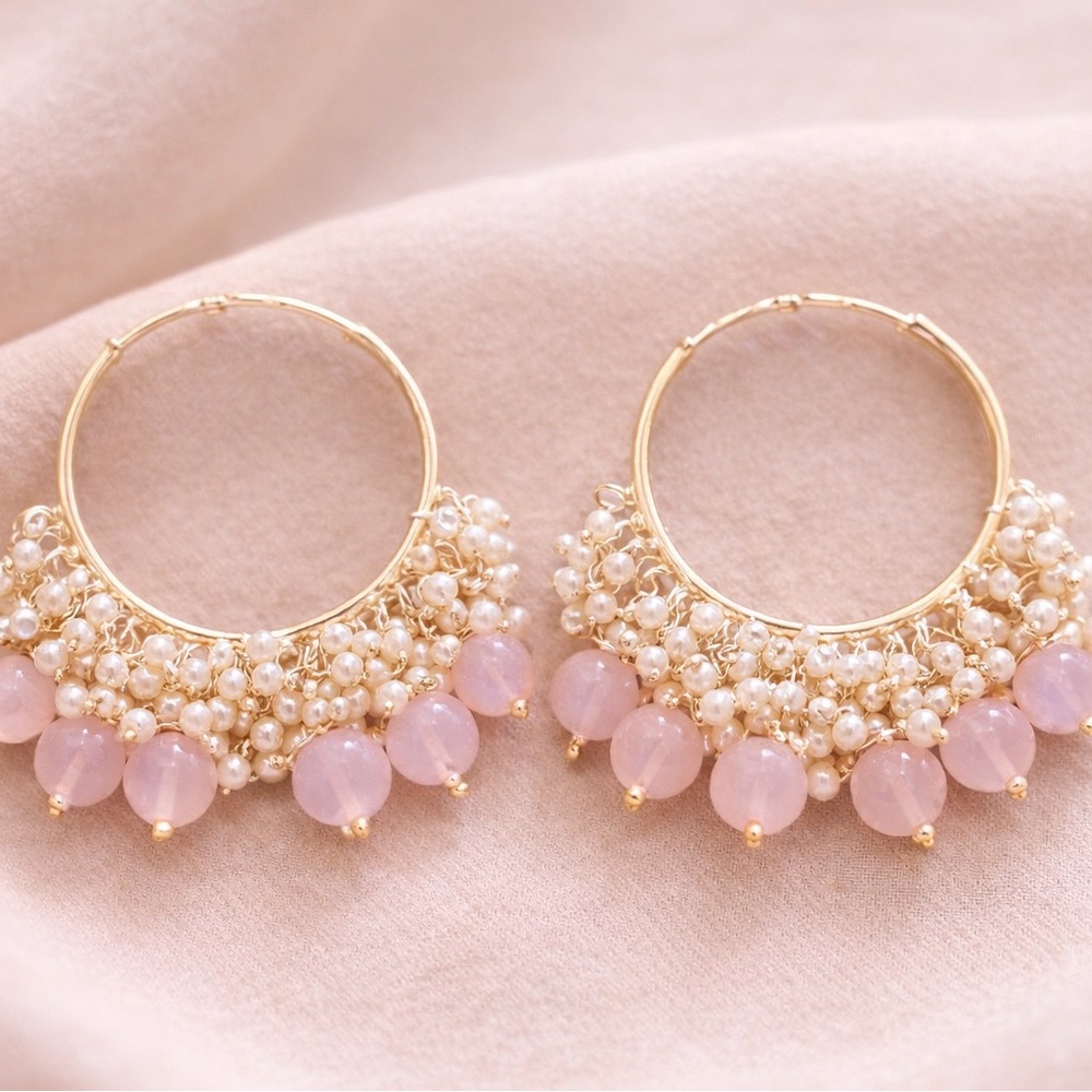 Elegant Gold and Blush Beaded Hoop Earrings